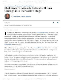 Shakespeare 400 arts festival will turn Chicago into the world`s stage