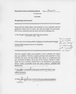 Recognizing sentence parts Please find the simple subject and