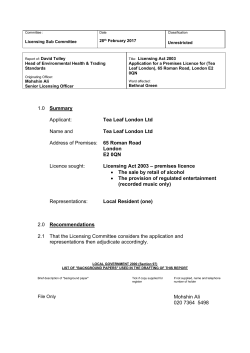 1.0 Summary Applicant: Tea Leaf London Ltd Name and Tea Leaf