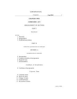 CHAPTER 89:01 COMPANIES ACT ARRANGEMENT OF