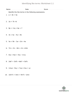 Identifying like terms: Worksheet 1.1