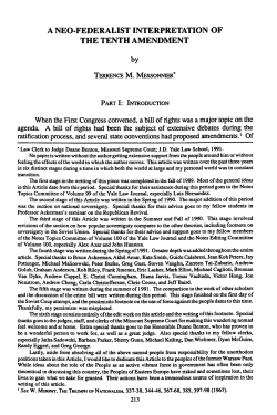 Neo-Federalist Interpretation of the Tenth Amendment, A