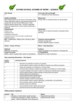 GAYNES SCHOOL SCHEME OF WORK 7 C1 1 Particles and their