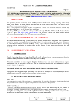 Guidance for Livestock Production