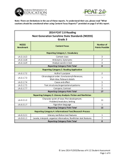 2014 FCAT 2.0 Reading NGSSS Content Focus Reports