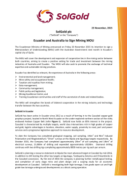 Ecuador and Australia to Sign Mining MOU(RNS Reach)