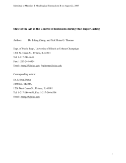 State of the Art in the Control of Inclusions during Steel Ingot Casting