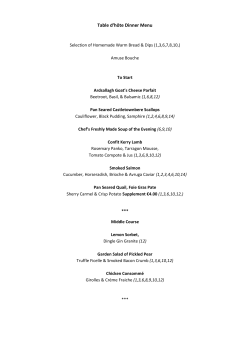 Table d`hôte Dinner Menu