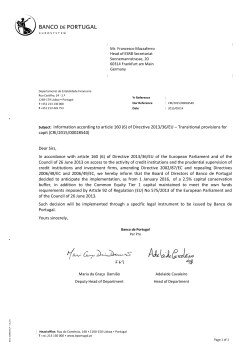 Subject: Information according to article 160 (6) of Directive 2013/36