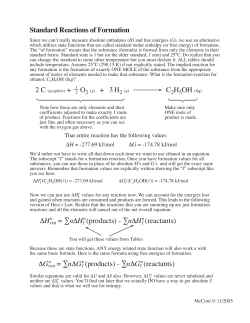Standard Reactions of Formation