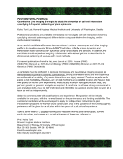 POSTDOCTORAL POSITION: Quantitative Live Imaging Biologist to