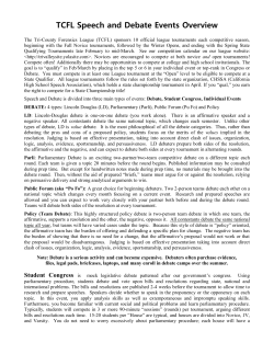TCFL Speech and Debate Events Overview