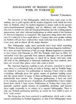 BIBLIOGRAPHY OF MODERN LINGUISTIC WORK ON TURKISH