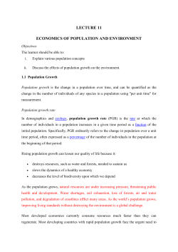 LECTURE 11 ECONOMICS OF POPULATION AND ENVIRONMENT
