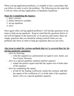 Applications of Quadratic Equations Help