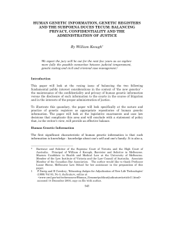 Human Genetic Information, Genetic Registers And The Subpoena
