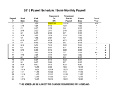 2016 Payroll Schedule / Semi-Monthly Payroll