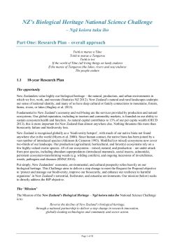 NZ`s Biological Heritage National Science Challenge Research Plan