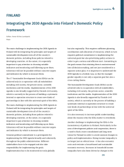 FINLAND Integrating the 2030 Agenda into Finland`s Domestic