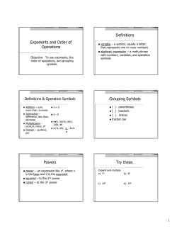 Exponents and Order of Operations Definitions