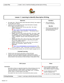 Lesson 1: Learning to Identify Descriptive Writing