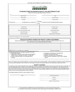 STANDARD FORM FOR PRESENTATION OF LOSS AND DAMAGE