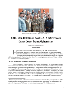 PAK - U.S. Relations Post U.S. / ISAF Forces Draw Down from