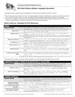 MLA Style Citations - McMaster University > Faculty of Humanities