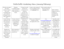 Prefix/Suffix Vocabulary Menu (January/February)