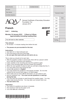 GCSE French Question Paper Unit 1