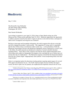 PDF: Medtronic`s response to Sen. Amy Klobuchar`s