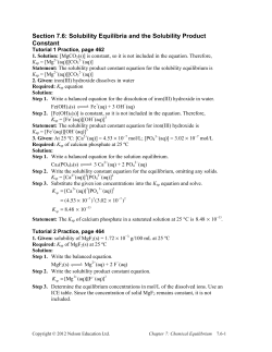 7.6 Solubility Equilibria