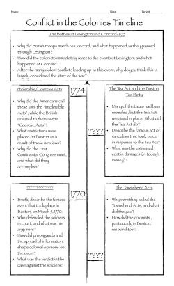 Conflict in the Colonies Timeline