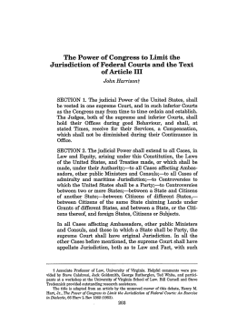 The Power of Congress to Limit the Jurisdiction of Federal Courts