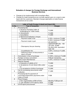 Schedule of charges for Foreign Exchange and