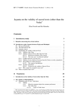 Jayanta on the validity of sacred texts (other than the Veda)*