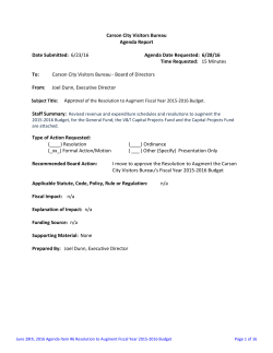 Carson City Visitors Bureau Agenda Report Date
