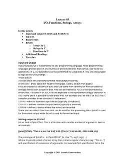 Lecture 03 I/O, Functions, Strings, Arrays