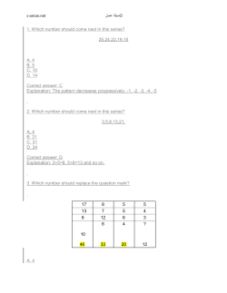 1. Which number should come next in this series? 25,24,22,19,15 A