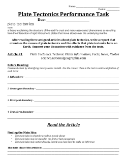 Plate Tectonics Performance Task