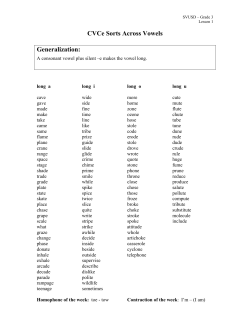 CVCe Sorts Across Vowels Generalization
