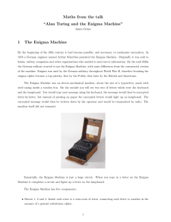 Maths from the talk &ldquo;Alan Turing and the Enigma Machine&rdquo; 1 The