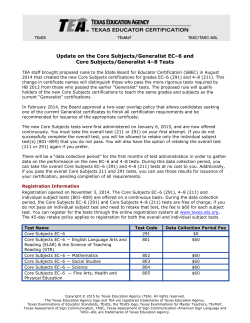 Core Subjects EC&ndash;6 (291) and Core Subjects 4&ndash;8
