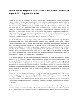adidas Group Response to Play Fair`s Fair Games? Report on