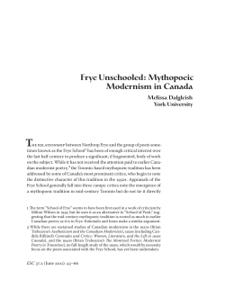 Frye Unschooled: Mythopoeic Modernism in Canada