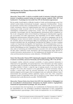 Publikationen von Thomas Mussweiler 1997-2005 Auszug