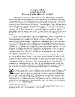 NUMBERS 22:1-20 SAVED? OR LOST? BALAAM: WAS HE A