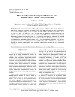 Effect of Genotype on Pre-Weaning Growth Performance of