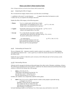 Romeo and Juliet Critical Analysis Tasks 1. 2.