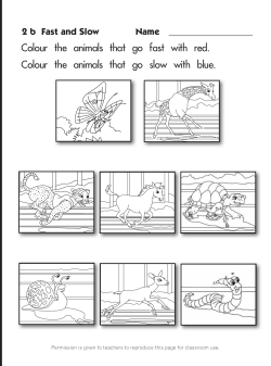 Colour the animals that go fast with red. Colour the animals that go